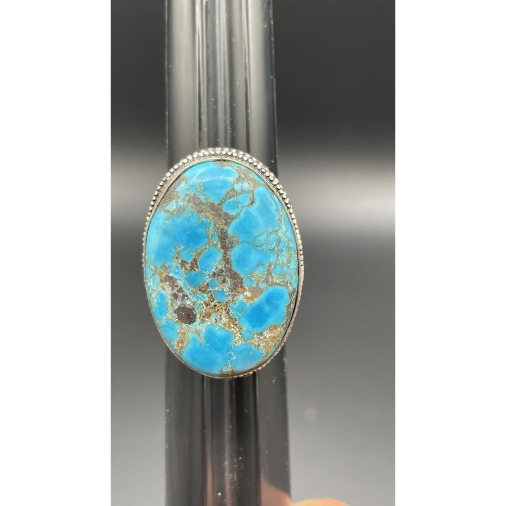 Southwest Sterling Silver Turquoise Oval Ring Size 9 Stamped Sterling 17.58g - Picture 2 of 11